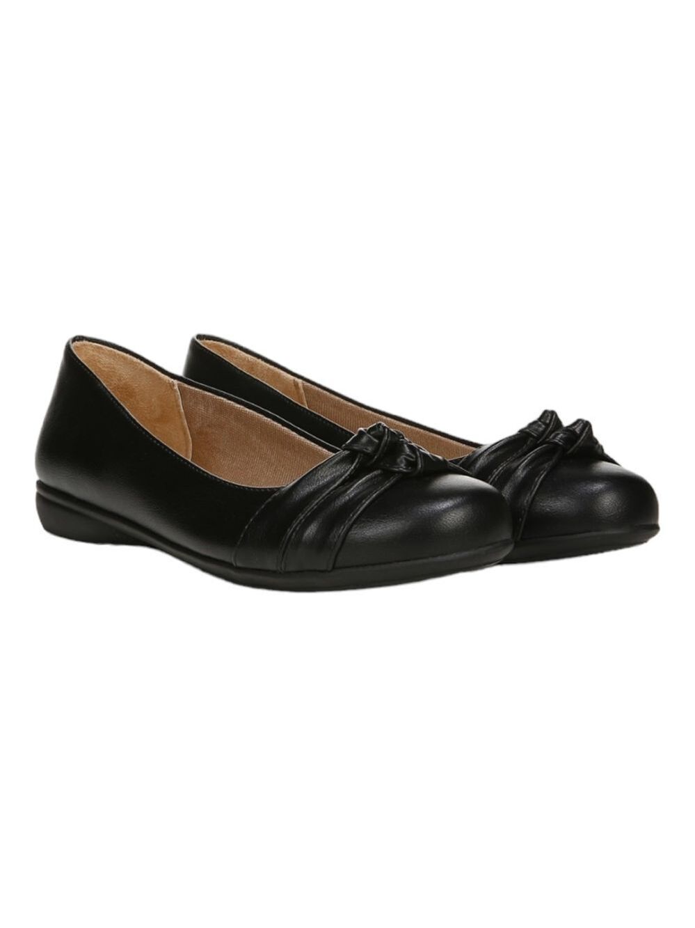 LIFESTRIDE ANIKA WOMENS FAUX LEATHER KNOT FRONT BALLET FLATS in black